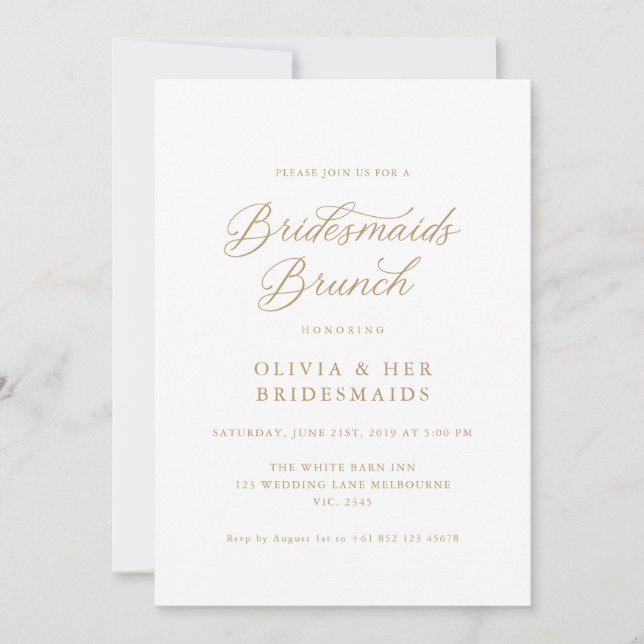 Brunch för guld Elegant Modern Script Bridesmaids  Inbjudningar (Framsida)