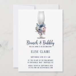 Brunch för marinblå Rosa ros och Bubly Inbjudningar