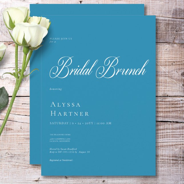 Brunch för minimal klassisk Fransk, blå och vit Mö Inbjudningar (Minimal Classic French Blue & White Bridal Brunch Invitation)