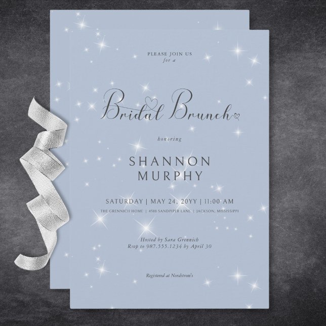 Brunch för Modern Minimum Blue Gnistra Möhippa Bru Inbjudningar (Modern Minimal Blue Sparkle Bridal Brunch Invitation)