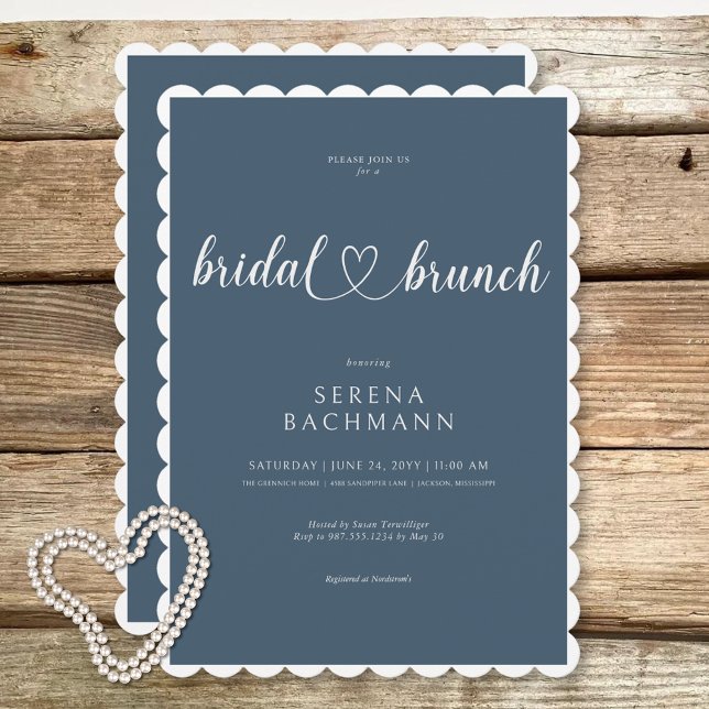 Brunch för modern romantisk minimal blå Möhippa Inbjudningar (Modern Romantic Minimal Blue Bridal Brunch Invitation)