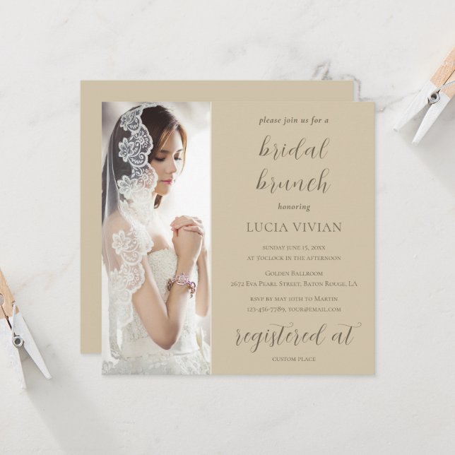 Brunch för Modern Sand Grönt Photo Möhippa  Brunch Inbjudningar (Fram/Back In Situ)