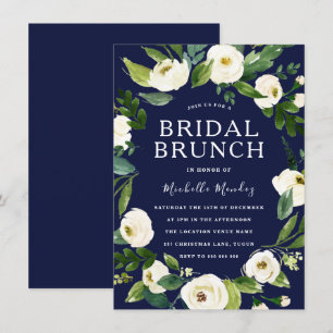 Brunch för Möhippa av andedräkt i marin och vit Bl Inbjudningar