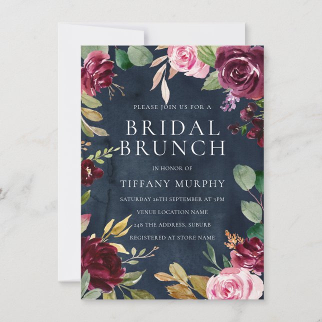 Brunch för Möhippa av vattenfärg Blommigt för vatt Inbjudningar (Framsida)