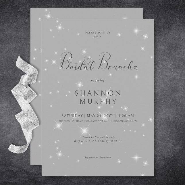 Brunch för Möhippan Modern Minimal Grått Gnistra   Inbjudningar (Modern Minimal Gray Sparkle Bridal Brunch Invitation)