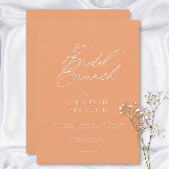 Brunch för Möhippan Modern Minimal Peach Inbjudningar (Modern Minimal Peach Bridal Brunch Invitation)