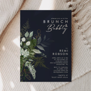 Brunch för Mörken Grey och Guld Löv och Bubly Inbjudningar
