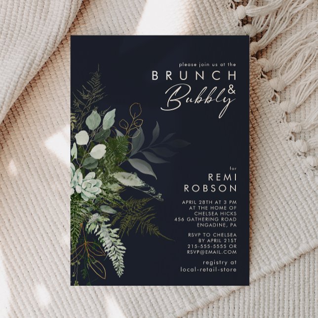 Brunch för Mörken Grey och Guld Löv och Bubly Inbjudningar (Skapare uppladdad)