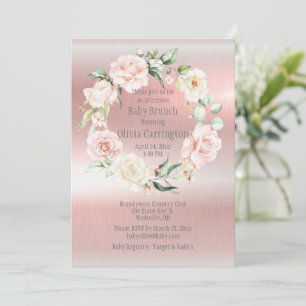 Brunch för rosa Metallic Blommigt Baby Shower Brun Inbjudningar