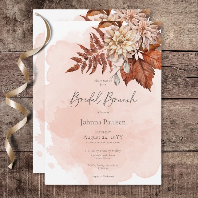 Brunch för  vattenfärg, modern Möhippa, höst Inbjudningar (Blush Watercolor Autumn Modern Bridal Brunch Invitation)