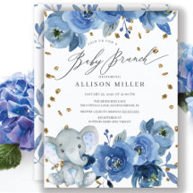 Brunch för Watercolor Blue Flower Elephant Baby Sh
