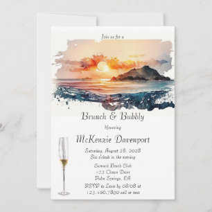 Brunch för Watercolor Nautical Beach Scene & Bubly Inbjudningar