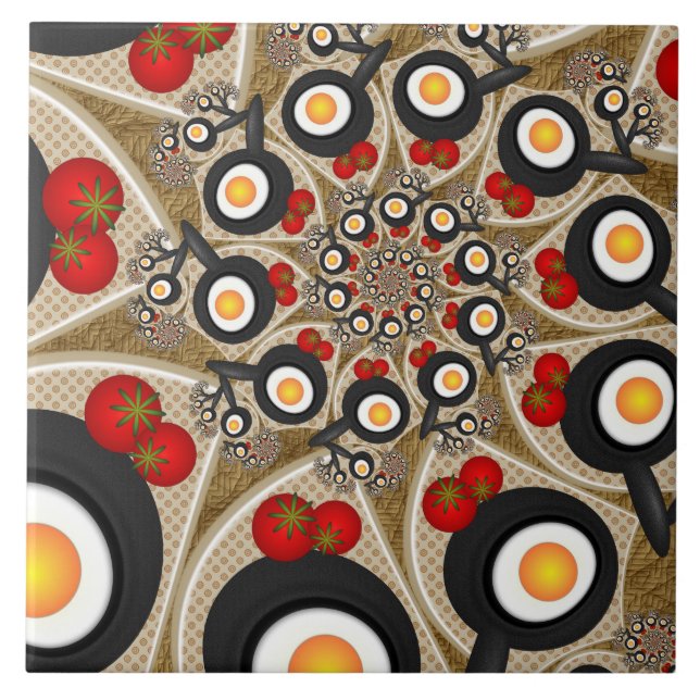 Brunch Fractal Art Funny Food, Tomater, Ägg Kakelplatta (Framsidan)