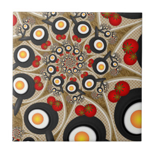 Brunch Fractal Art Funny Food, Tomater, Ägg Kakelplatta