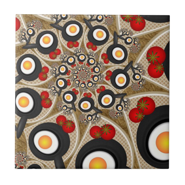Brunch Fractal Art Funny Food, Tomater, Ägg Kakelplatta (Framsidan)