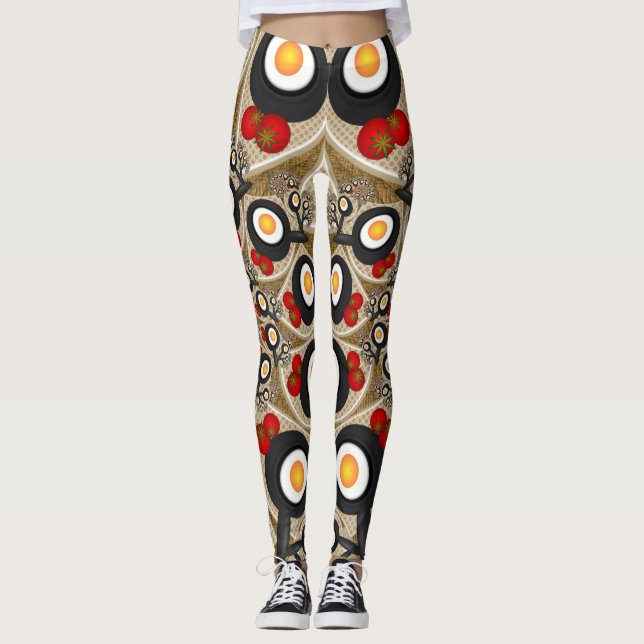 Brunch Fractal Art Funny Food, Tomater, Ägg Leggings (Framsida)