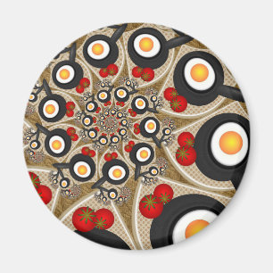Brunch Fractal Art Funny Food, Tomater, Ägg Magnet