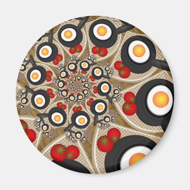 Brunch Fractal Art Funny Food, Tomater, Ägg Magnet (Framsidan)