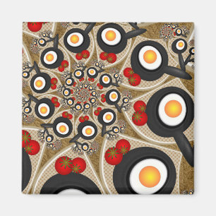 Brunch Fractal Art Funny Food, Tomater, Ägg Magnet