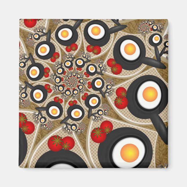 Brunch Fractal Art Funny Food, Tomater, Ägg Magnet (Framsidan)