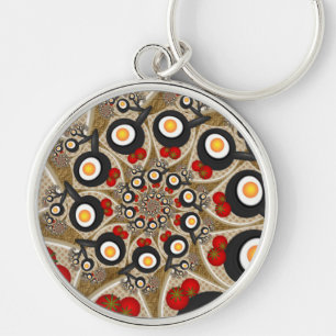 Brunch Fractal Art Funny Food, Tomater, Ägg Rund Silverfärgad Nyckelring