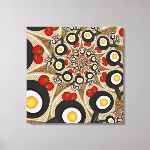 Brunch Fractal Funny Food, Tomates, Eggs Triptych Canvastryck