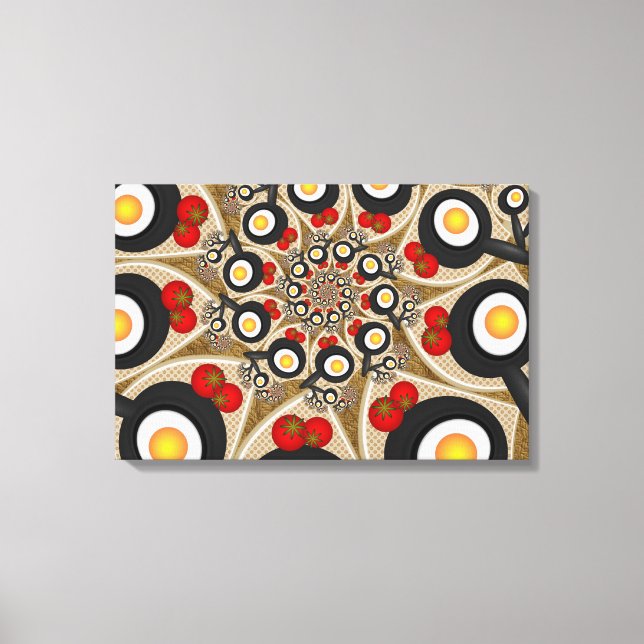 Brunch Fractal Funny Food, Tomates, Eggs Triptych Canvastryck (Framsida)