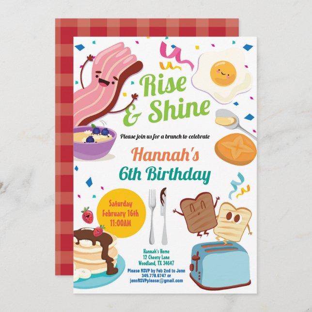 Brunch frukostinbjudan. Barnkalkylen Inbjudningar (Fram/baksida)