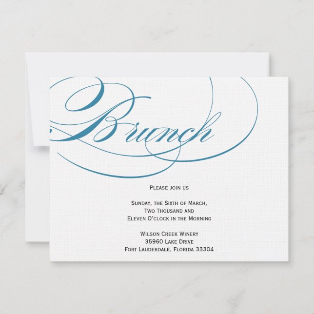 Brunch-inbjudan för Elegant-skript - blå Inbjudningar (Framsida)