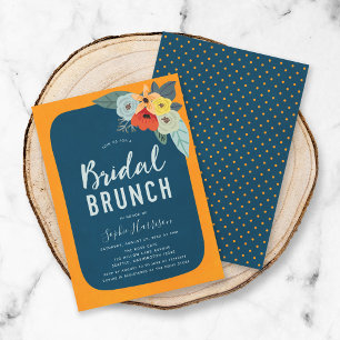 Brunch-inbjudan för Möhippa för Rustic Orange Blue Inbjudningar