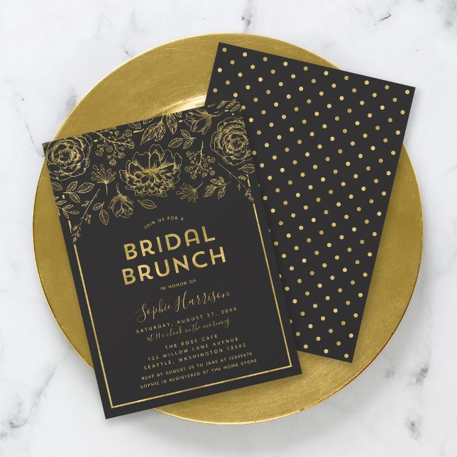 Brunch-inbjudan till elegant Faux Guld Blommigt Mö Inbjudningar (Skapare uppladdad)