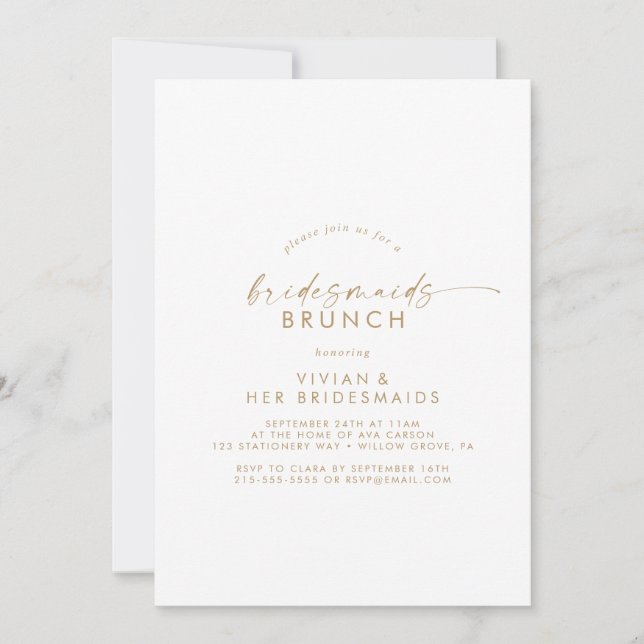 Brunch-inbjudan till Modern Guld Script Bridesmaid Inbjudningar (Framsida)