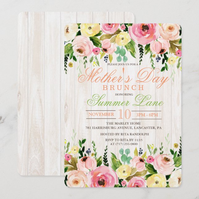Brunch-inbjudan till Mors dag Inbjudningar (Fram/baksida)