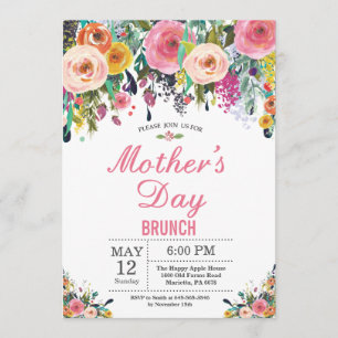 Brunch-inbjudan till Watercolor Blommigt Mors dag Inbjudningar