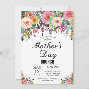 Brunch-inbjudan till Watercolor Blommigt Mors dag Inbjudningar