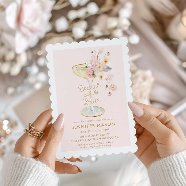Brunch med Bride Garden-Möhippan Inbjudningar (Pink Brunch with the Bride Champagne Bridal Shower Invitation)