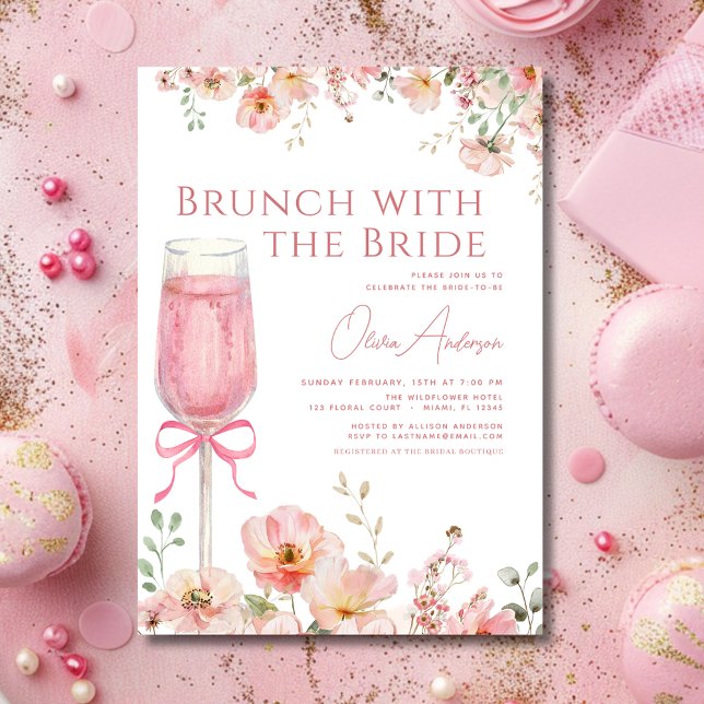 Brunch med Bride Rosa Bow-Möhippan Inbjudningar (Skapare uppladdad)