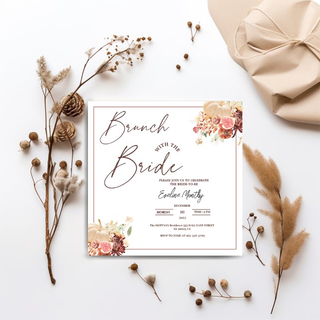 Brunch med bruden Höstbloms Bröllopsdusch Inbjudningar (Brunch with The Bride Fall pumpkin autumn Floral Bridal Shower summer thanksgiving theme winter )