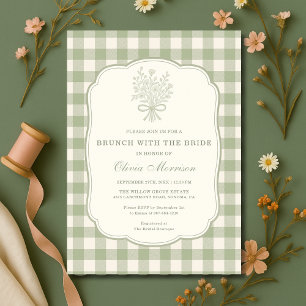 Brunch med bruden Sage Green Gingham Shower Inbjudningar