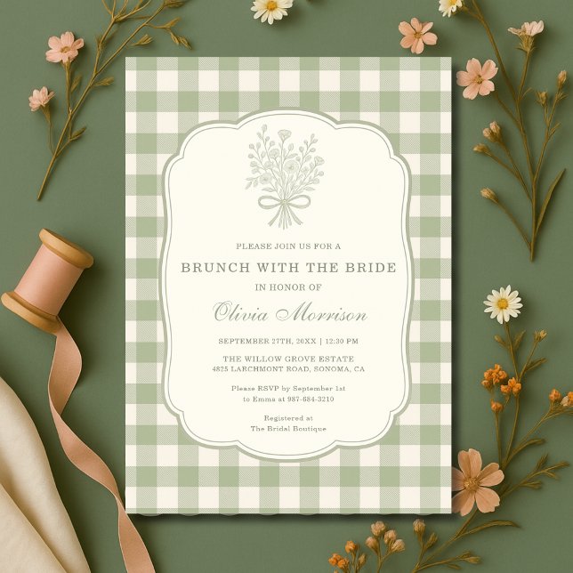 Brunch med bruden Sage Green Gingham Shower  Inbjudningar (Skapare uppladdad)