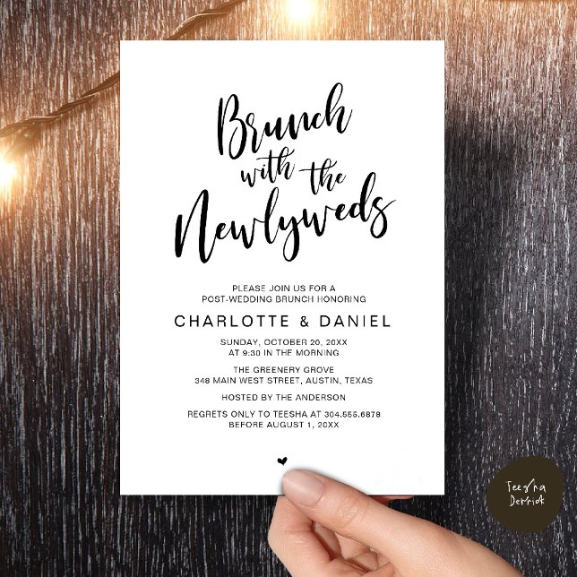 Brunch med de nya lyweds, Bröllop Elopement Inbjudningar (Brunch with the newlyweds, Post Wedding Elopement Invitation Card PDF Black White)