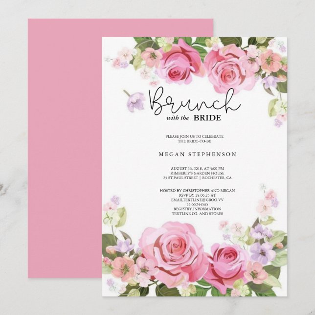 Brunch med Möhippan Bride Guld Greenery Inbjudningar (Fram/baksida)