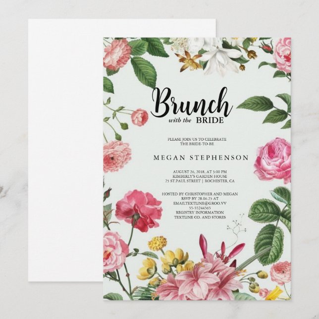 Brunch med Möhippan Bride Guld Greenery Inbjudningar (Fram/baksida)