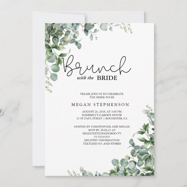 Brunch med Möhippan Bride Guld Greenery Inbjudningar (Framsida)