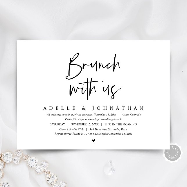 Brunch med Newlyweds, Bröllop Elopement Party Inbjudningar (The Morning After, post wedding brunch, elopement Invitation card, digital download, modern minimal)