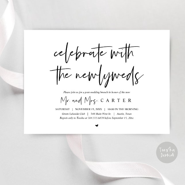 Brunch med nygifta, efter bröllop inbjudan (Celebrate with the newlyweds, Wedding Brunch Invitation Card, PDF, in Black and White)