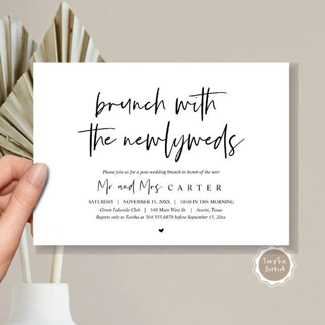 Brunch med nygifta, efter bröllop  inbjudningar (Brunch with the newlyweds, post wedding invitation card, digital template download)