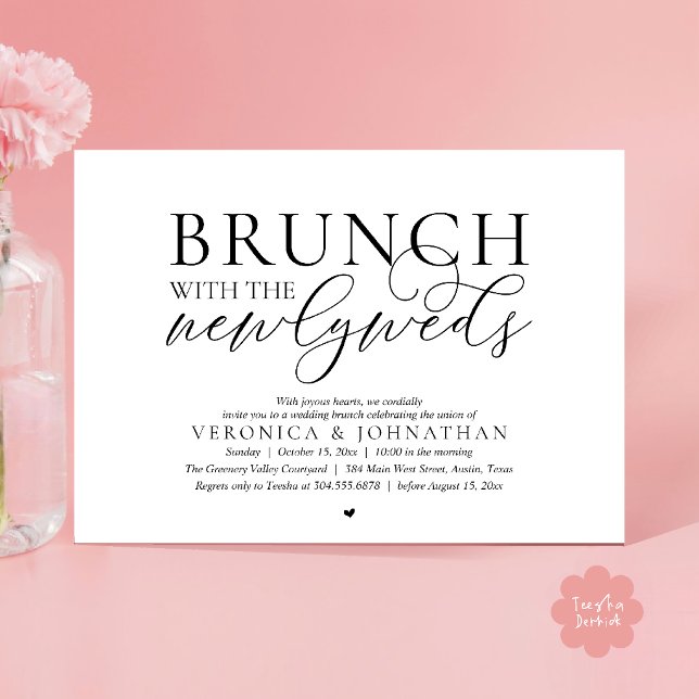 Brunch med nygifta, Modern Klassisk Bröllop Inbjudningar (Brunch with the newlyweds, Modern Classy Wedding Elopement Invitation Card in Black and White)
