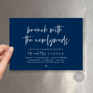 Brunch med nylaverna, post bröllop, marinblått inbjudningar