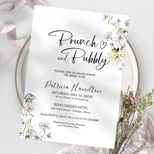 Brunch med vilda blommor och bubbel för bröllopsfe inbjudningar (Skapare uppladdad)